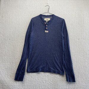 Y2K Hollister Henley Long Sleeve Shirt Men Sz M Navy Blue Preppy California